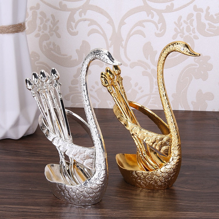 7pcs Swan Base Holder Fruit Forks Set Salad Dessert Tools Tableware